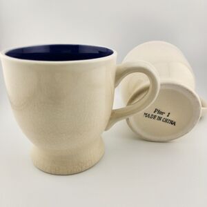 Pier 1 Cream and Blue Ceramic Mug Set